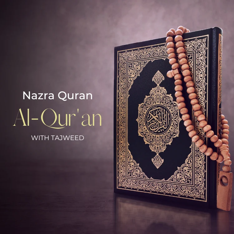Nazra Quran (Al-Qur’an) with Tajweed cover image showing a Quran with prayer beads